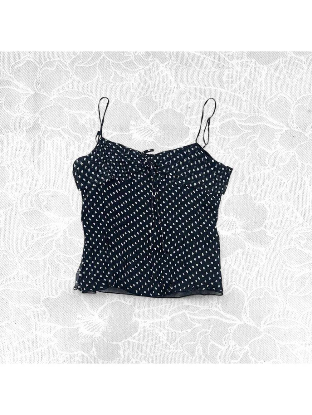 edward Black and White Polka Dot Spaghetti Strap Silk Tank Top - XL